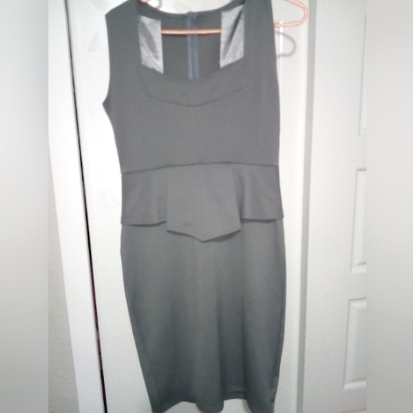 Grey Bodycon Dress with Satin Collar, Size L - Picture 1 of 2